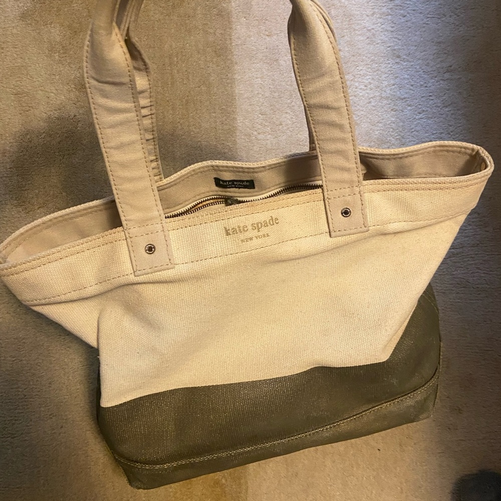 Kate Spade Cream and Tan Canvas Tote